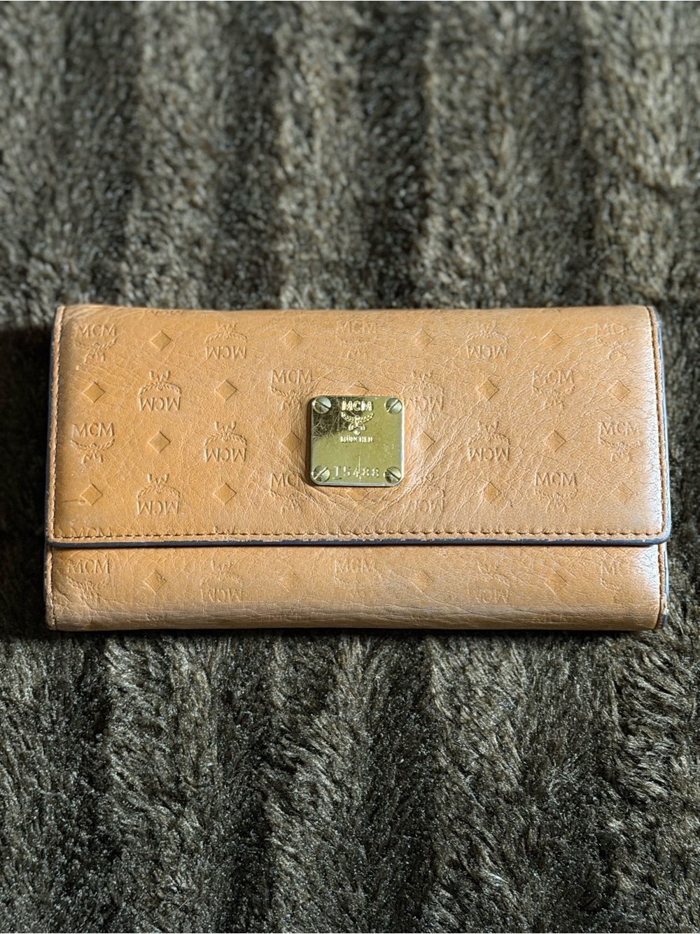 MCM Cognac Visetos Continental Wallet with Gold Logo Plaque
